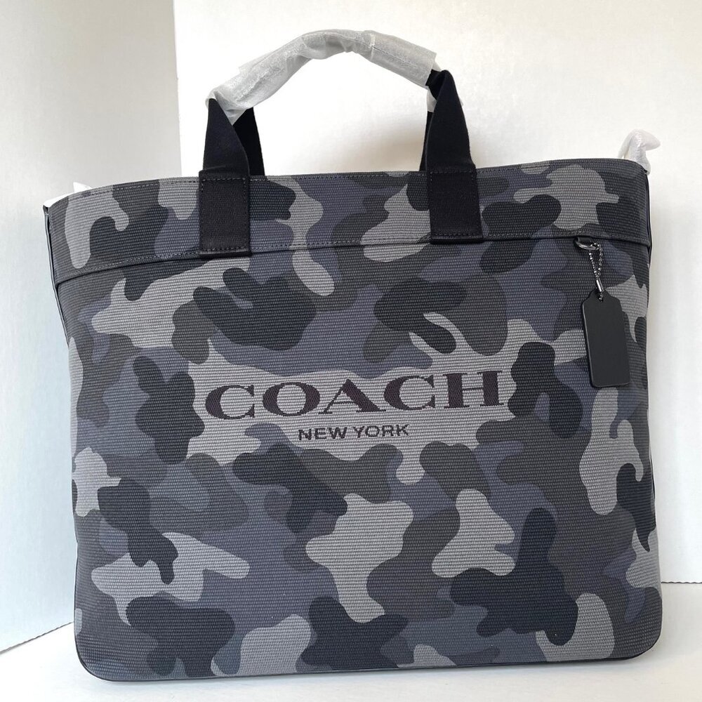 Coach Tote 38 Gray Camo Canvas Leather Carryall CY805 - Picture 1 of 9